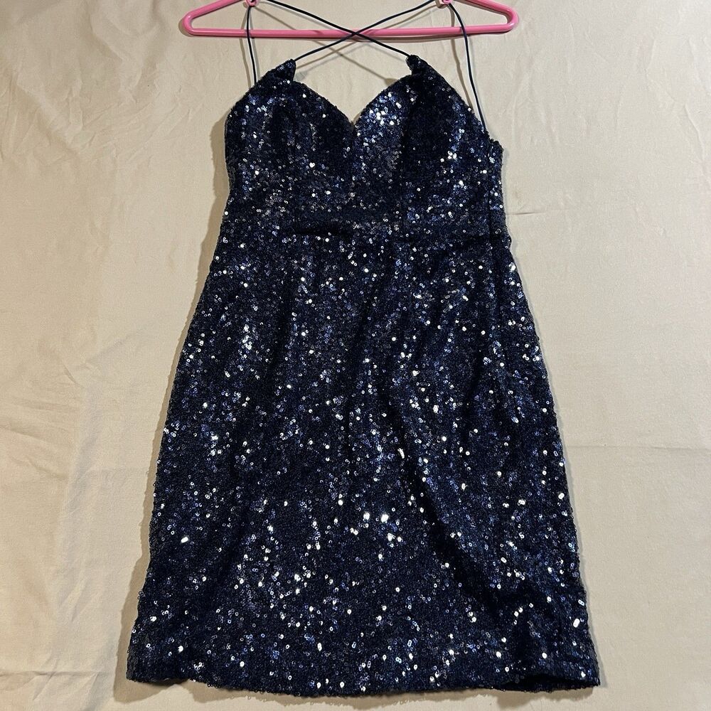 Hello Molly NWT Navy Blue Sequins Cocktail Party Mini Dress Size 10 Medium